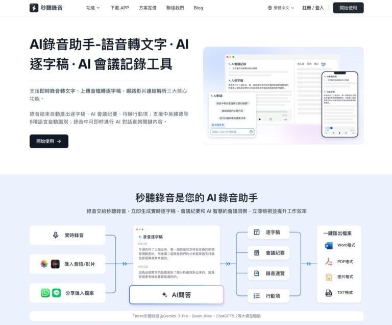 秒聽錄音 Tinrec：整合 Gemini 與 ChatGPT 的 AI 逐字稿助手，一鍵摘要影片重點
