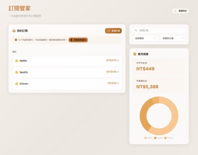 訂閱服務太多難管理？「訂閱管家」免註冊、自動換算匯率的理財神器