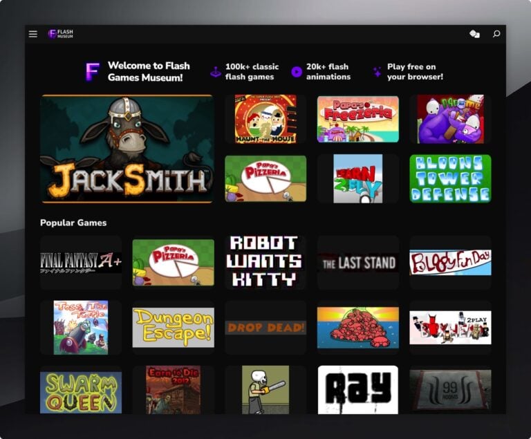 Flash Museum 收錄十萬個經典 Flash 小遊戲，內建模擬器免安裝