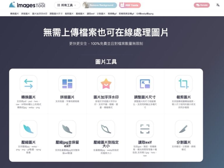 免費線上圖片工具 ImagesTool:隱私安全、批次流程化處理,無需上傳檔案 1 免費線上圖片工具 ImagesTool:隱私安全、批次流程化處理,無需上傳檔案