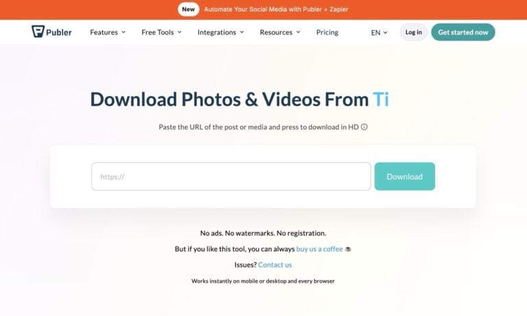 Publer 免費社群相片影片下載器，支援 FB、IG、Threads 多平台無浮水印
