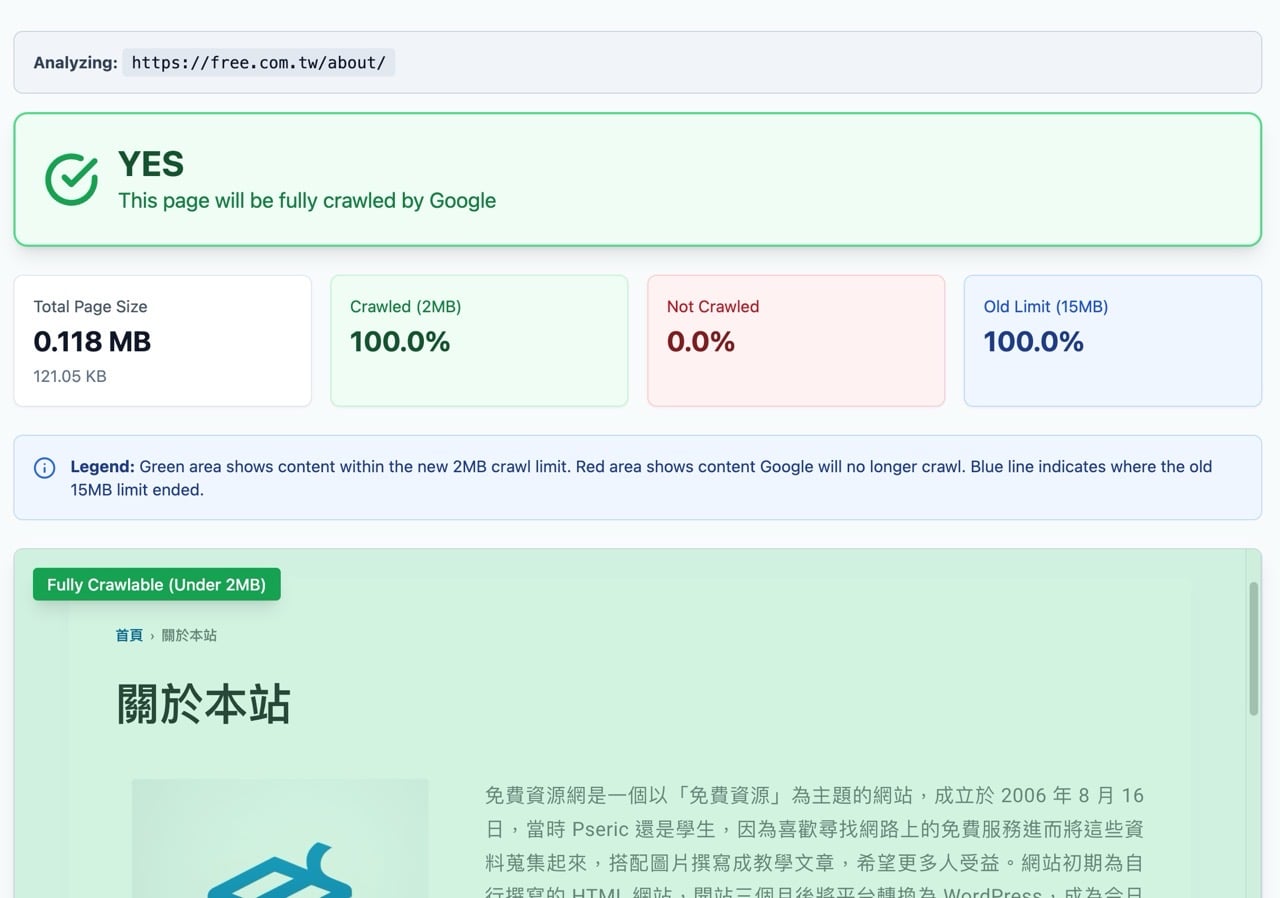 檢查你的網頁有沒有超過 2 MB