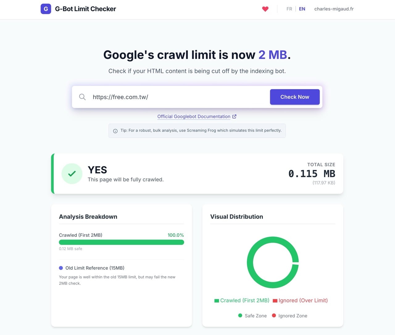 檢查你的網頁有沒有超過 2 MB