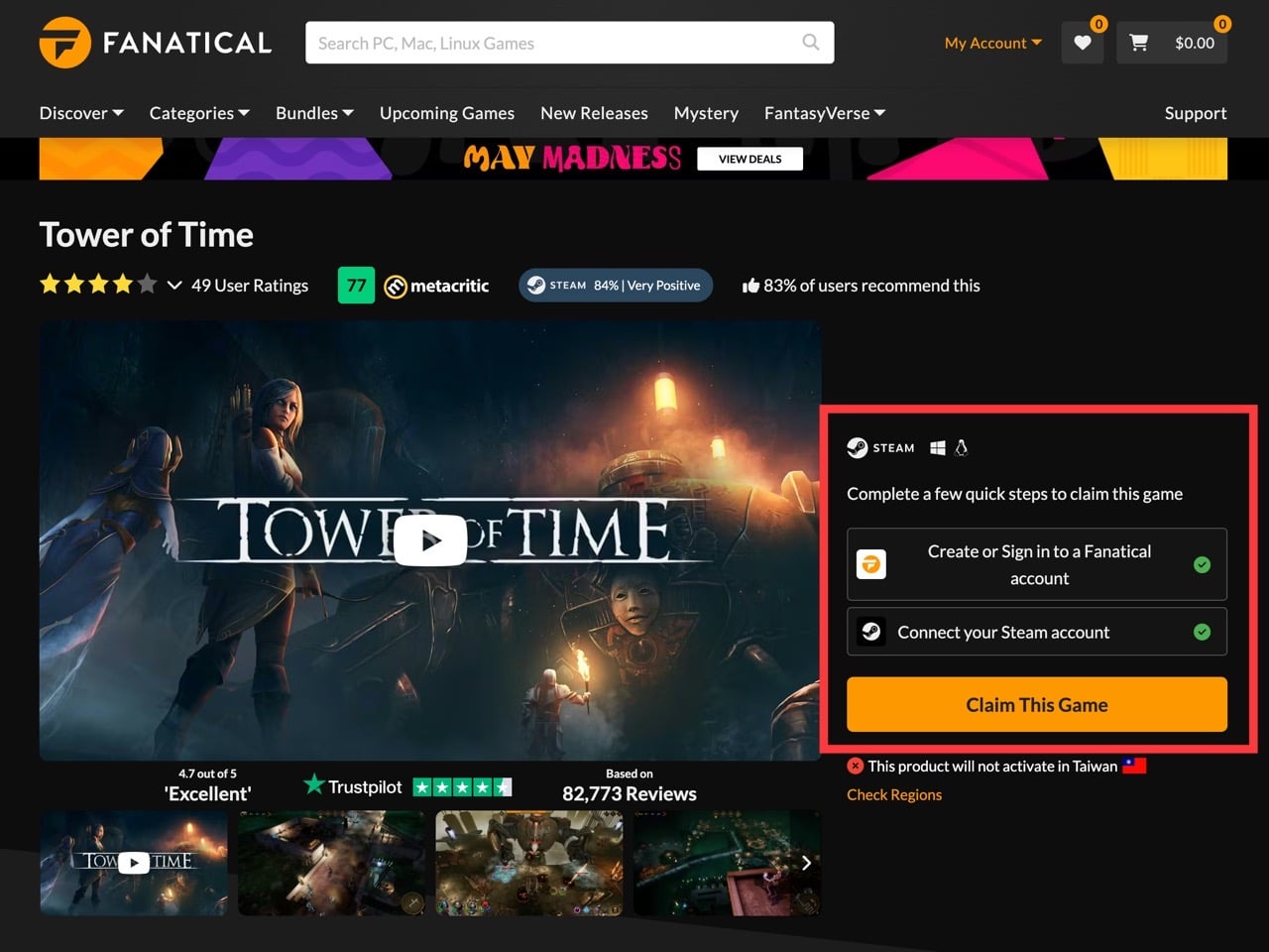 Fanatical 限時免費領取：《Tower of Time》時光之塔 Steam 序號
