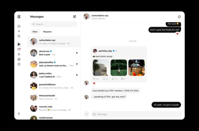 Threads 網頁版支援私訊（DM），免開手機直接在電腦回覆訊息