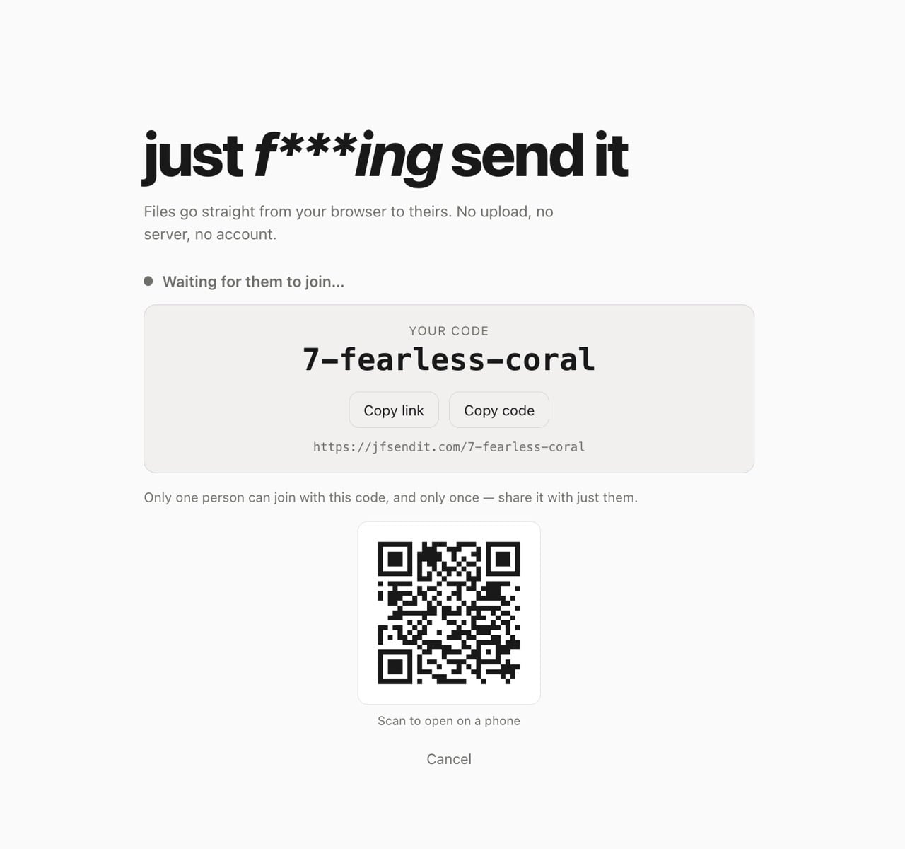 jfsendit 教學：免註冊、免上傳，瀏覽器直接傳大檔的點對點工具