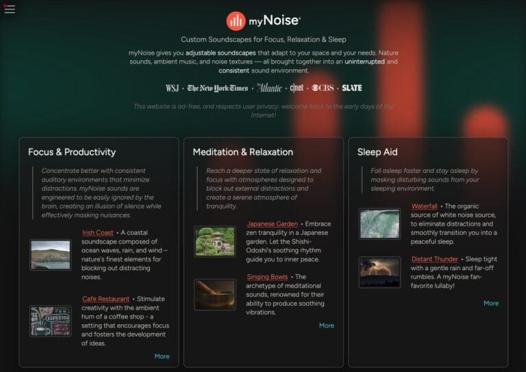 myNoise 免費白噪音與環境音平台,十段滑桿自訂專屬放鬆音頻 3 myNoise 免費白噪音與環境音平台,十段滑桿自訂專屬放鬆音頻