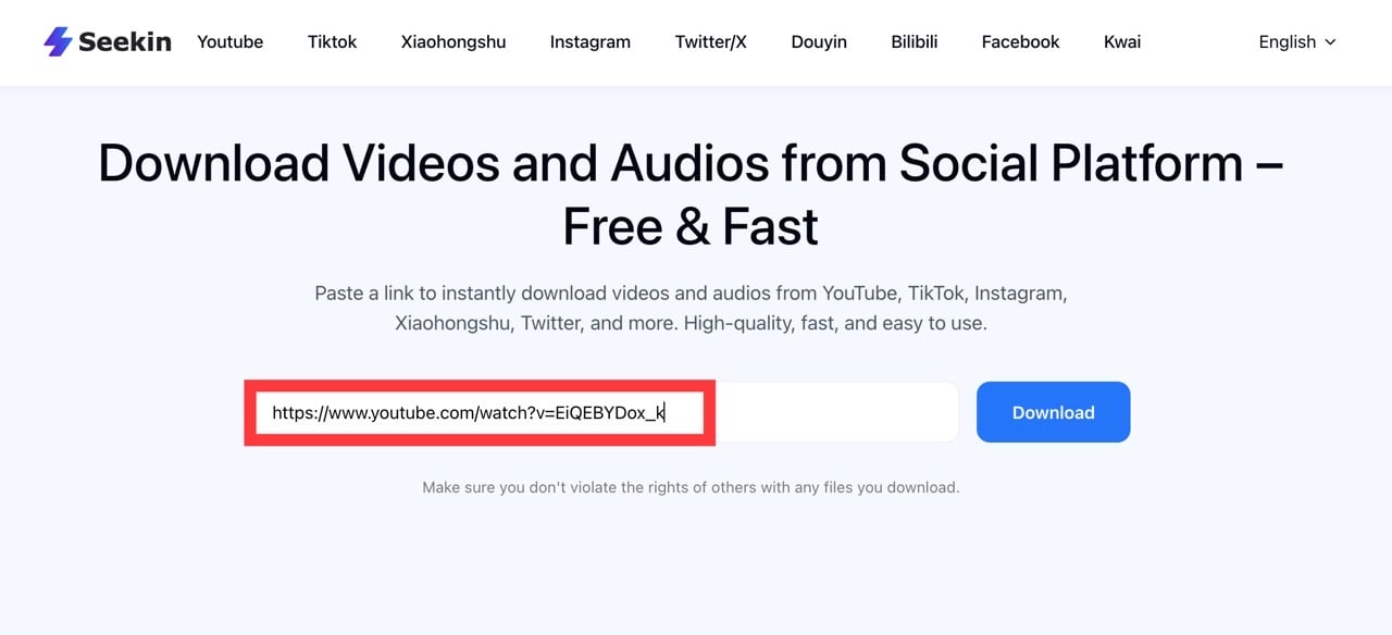 Seekin 免費線上影片下載工具，支援 YouTube 4K、TikTok、Instagram 等 12 個平台