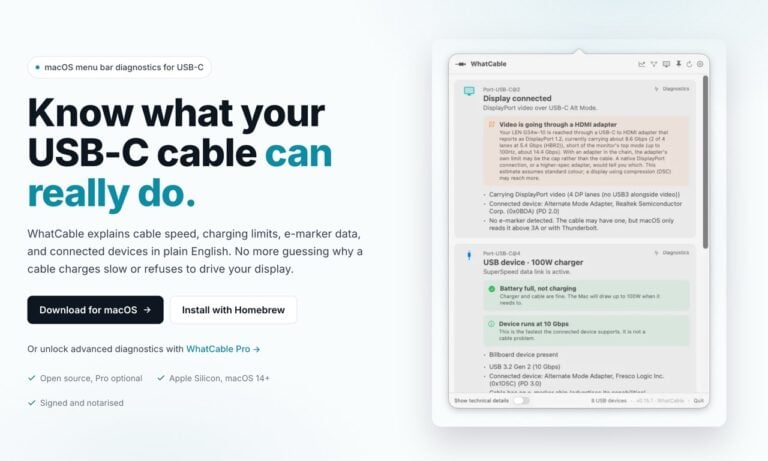 如何分辨 USB-C 線材規格？Mac 檢測工具 WhatCable 幫你找出充電與傳輸瓶頸