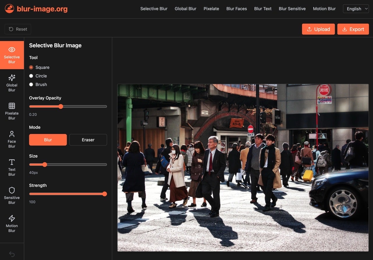 blur-image.org 線上圖片模糊工具，AI 自動偵測臉孔、文字與敏感資訊