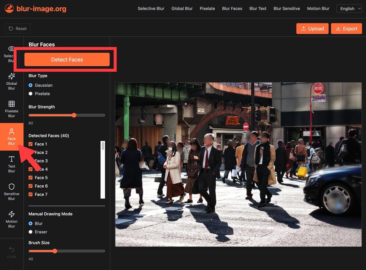 blur-image.org 線上圖片模糊工具，AI 自動偵測臉孔、文字與敏感資訊