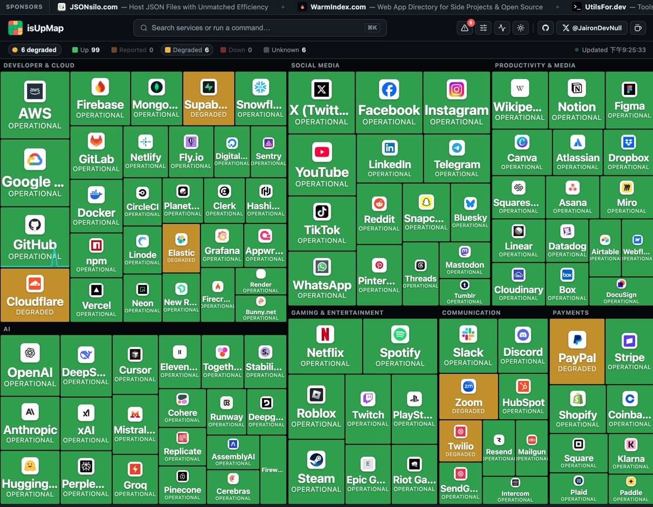 isupmap-1.jpg isUpMap 免費服務狀態地圖,即時查 Facebook、Instagram、YouTube 有沒有掛掉