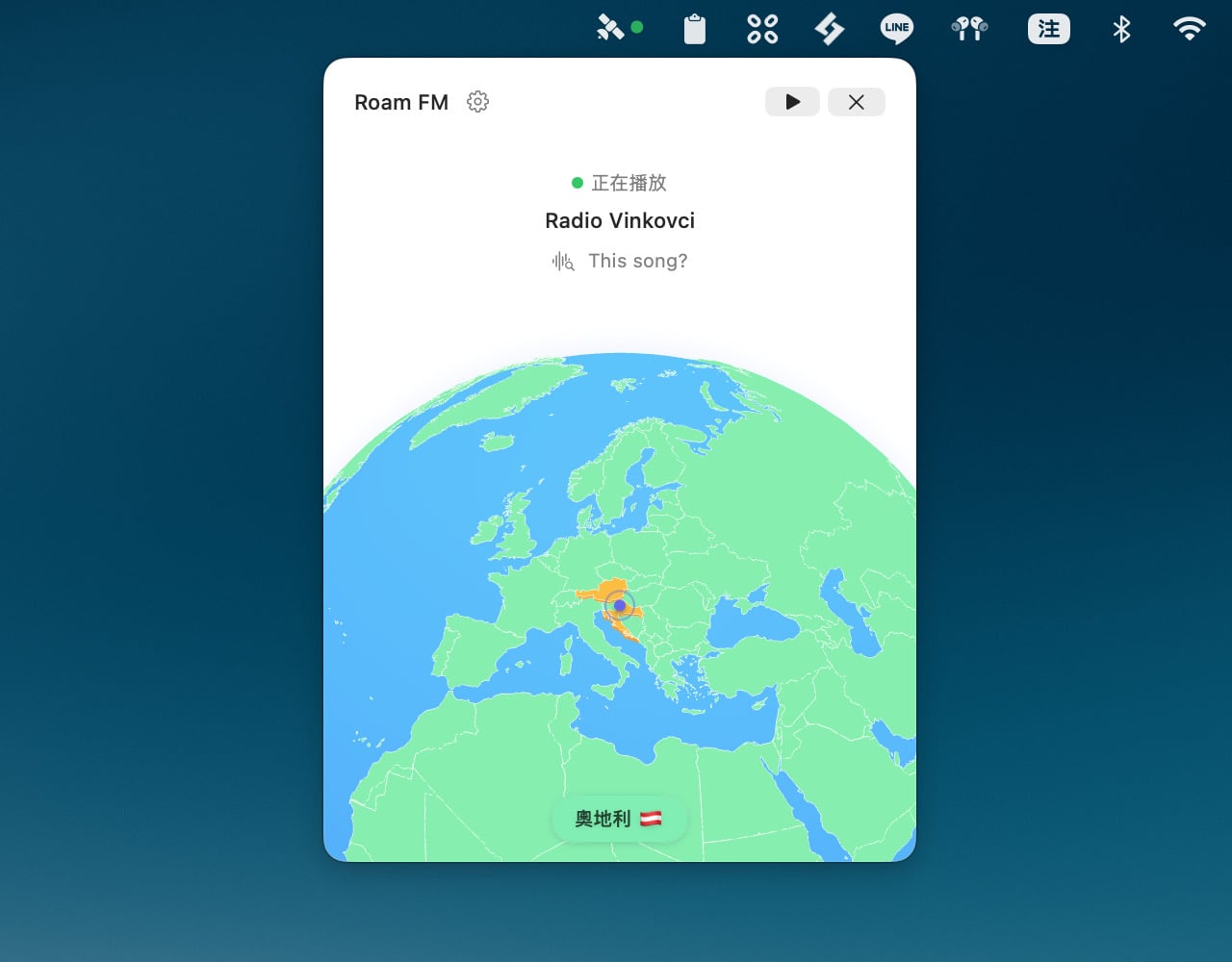 Roam FM 用選單列漫遊全球 40,000+ 電台，把世界變成你的背景音