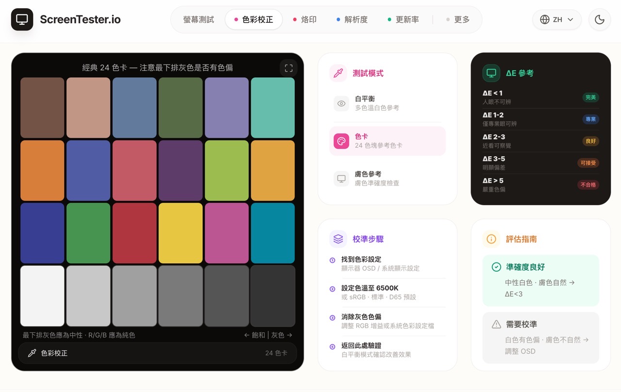 ScreenTester.io 教學：免安裝線上螢幕檢測工具，5 分鐘揪出壞點與漏光