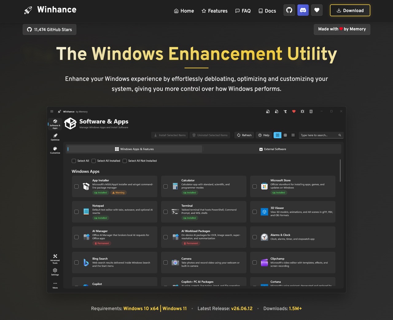 winhance-1.jpg Winhance 免費開源工具,一鍵移除 Windows 內建臃腫程式並最佳化系統