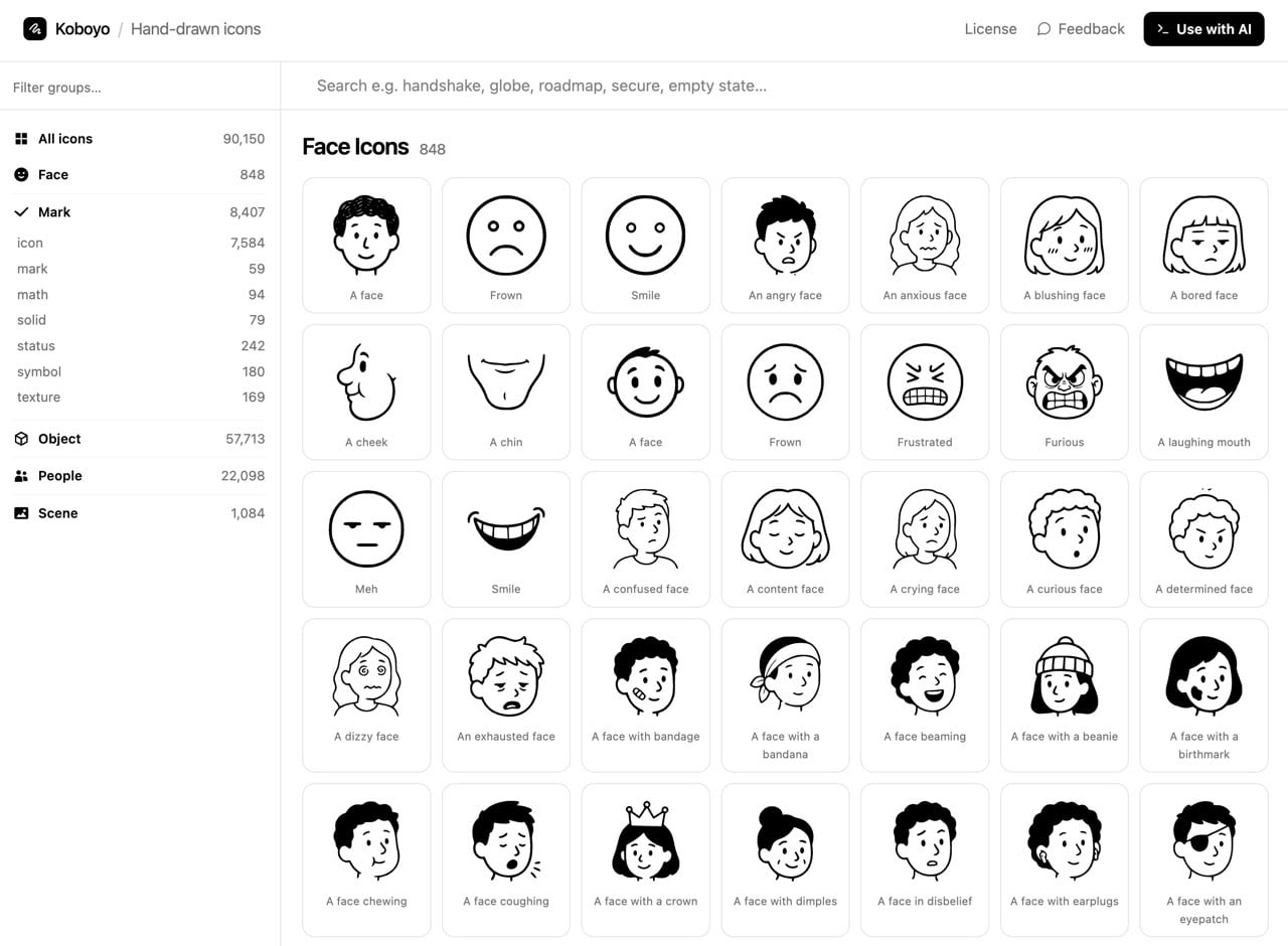 koboyo-icons-2.jpg Koboyo Icons 免費手繪風格圖示庫,收錄超過 90,000 個 SVG 可商用免標示出處
