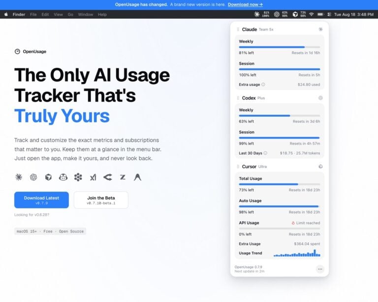 Claude、Codex 額度還剩多少?OpenUsage 在 Mac 選單列即時顯示 AI 用量 2 Claude、Codex 額度還剩多少?OpenUsage 在 Mac 選單列即時顯示 AI 用量