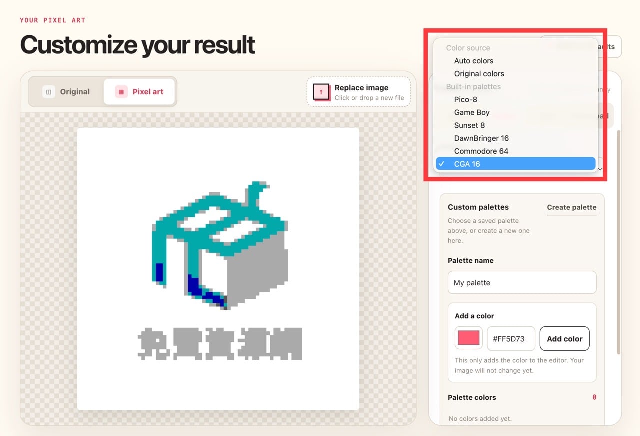 PixelArtBase 免費線上像素圖轉換工具，上傳照片就能變成復古 8 位元點陣圖