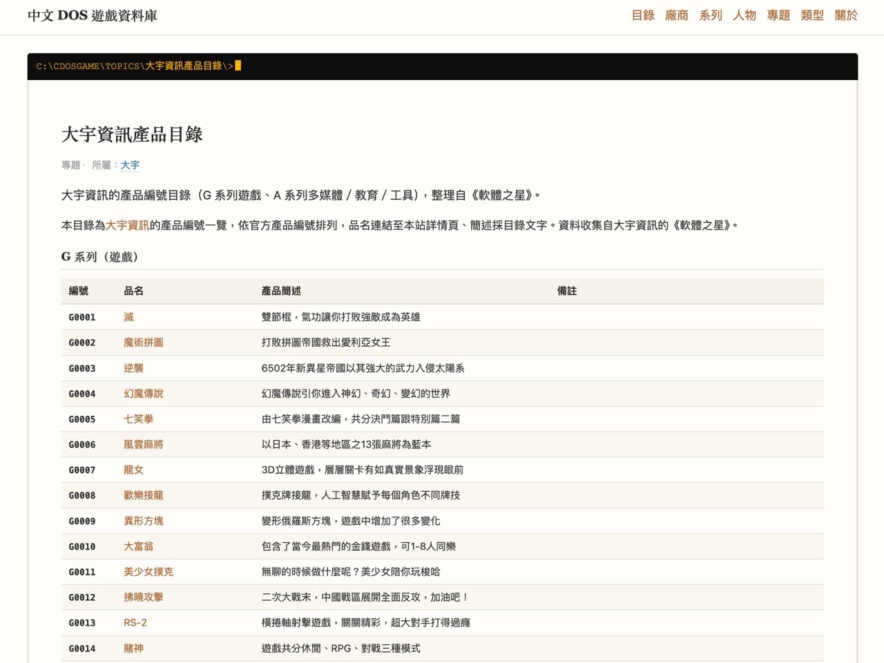 中文 DOS 遊戲資料庫：收錄台灣 DOS 遊戲的查找與篩選教學