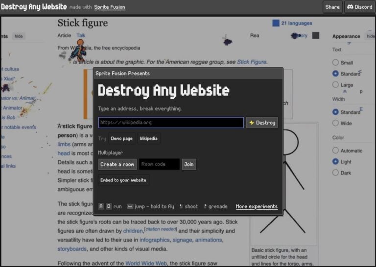 輸入任何網址就能「摧毀」它！Destroy Any Website 免費網頁小遊戲，火柴人開槍炸爛整個網站