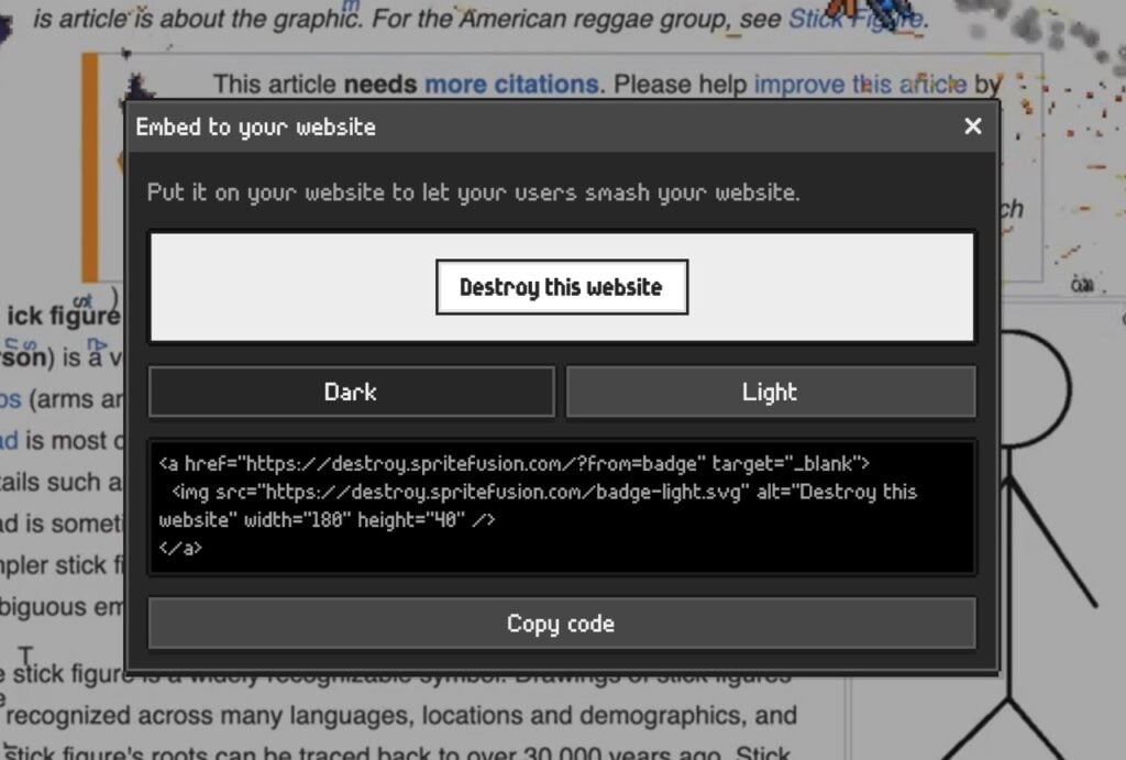 輸入任何網址就能「摧毀」它！Destroy Any Website 免費網頁小遊戲，火柴人開槍炸爛整個網站