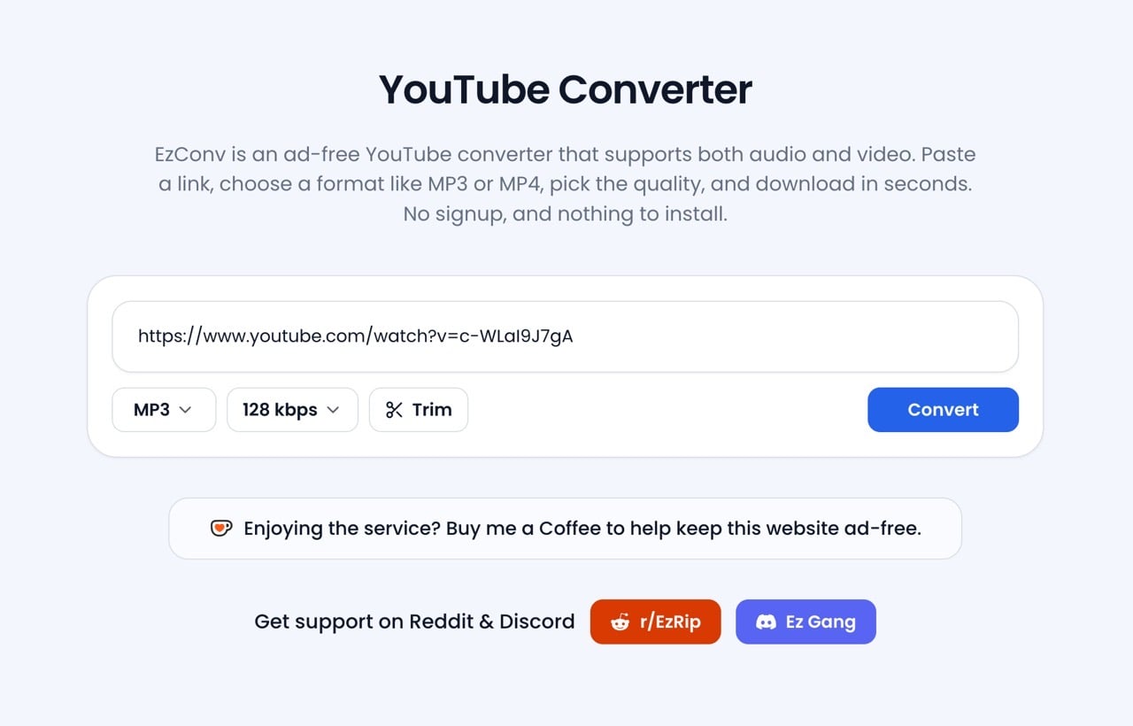 把 YouTube 網址貼進 EzConv 輸入欄位