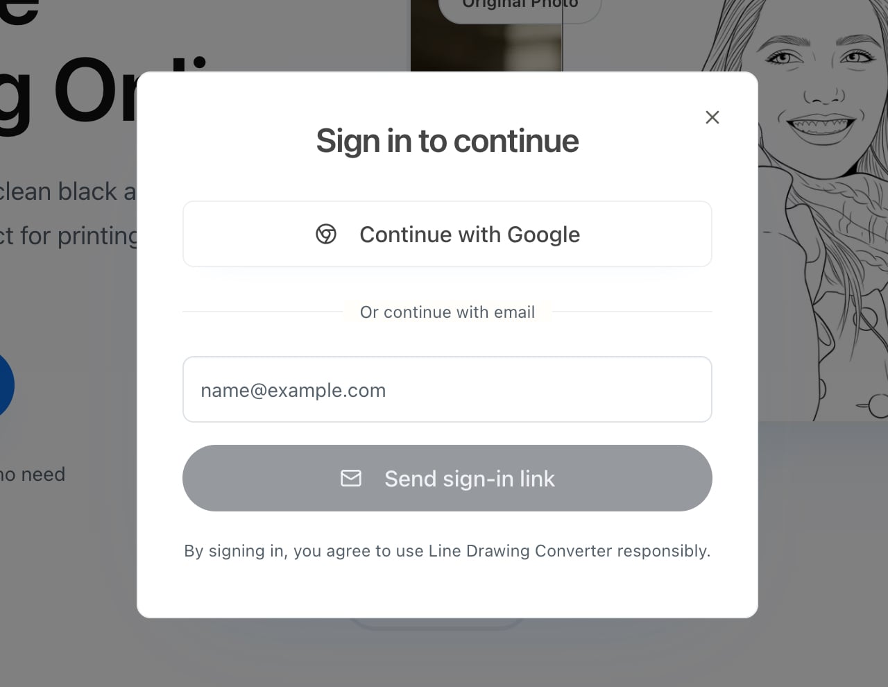 Line Drawing Converter 以 Google 帳戶登入