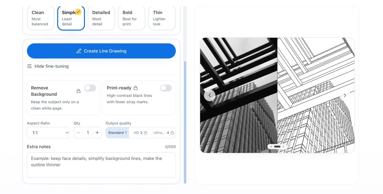 Line Drawing Converter Fine-tune result 進階選項