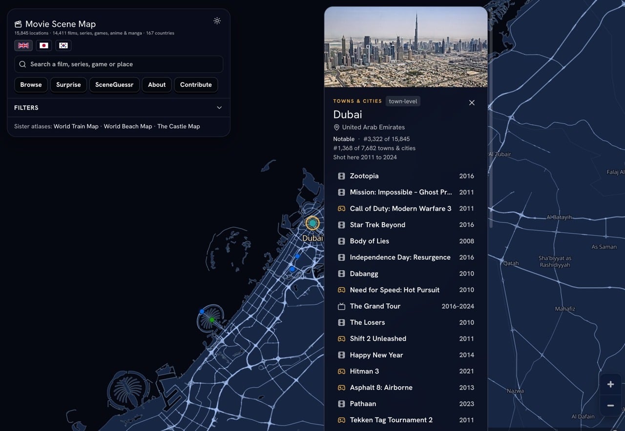 Movie Scene Map 電影場景地圖，查詢全球超過 15,000 個真實取景地點