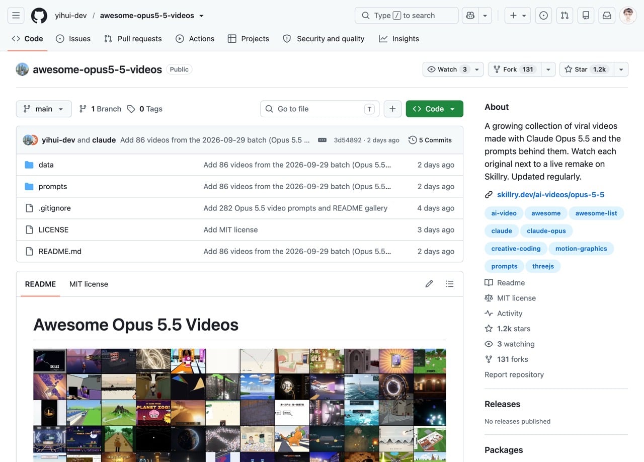 GitHub awesome-opus5-5-videos 清單