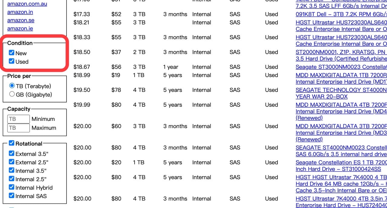 Disk Prices 選擇 Condition 新品或二手