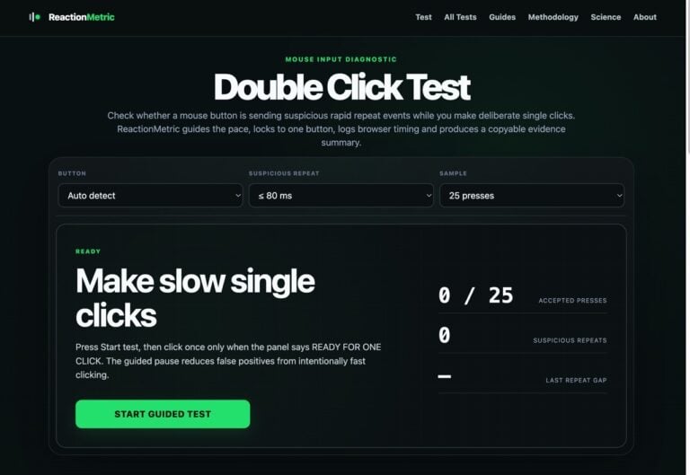 滑鼠左鍵會連點?ReactionMetric Double Click Test 免費線上檢測,產出可複製診斷報告 1 滑鼠左鍵會連點?ReactionMetric Double Click Test 免費線上檢測,產出可複製診斷報告