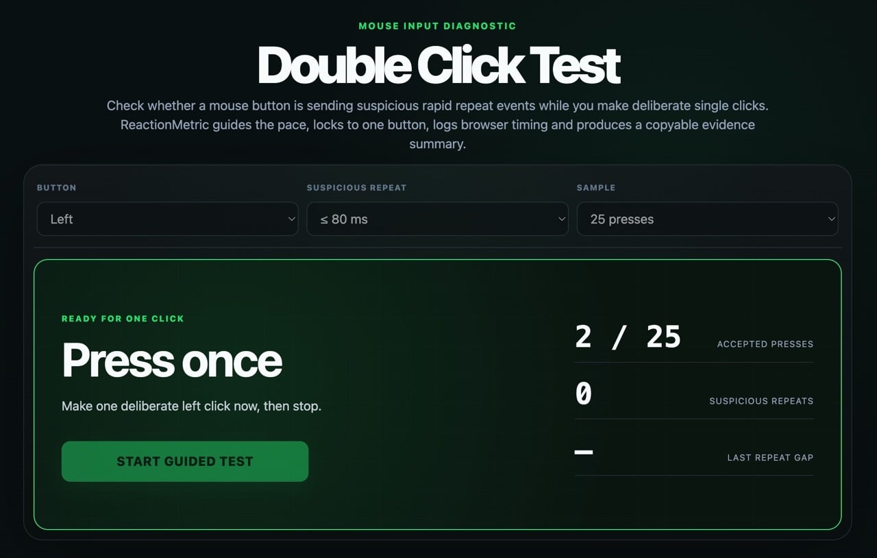 Double Click Test 按下 Start guided test 後顯示 READY FOR ONE CLICK 與測試進度 double-click-test-4.jpg