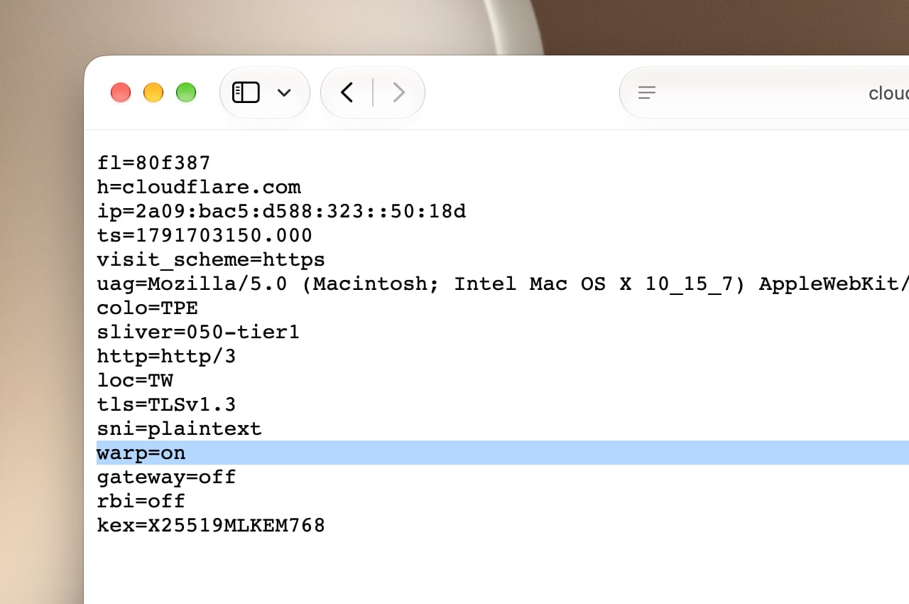 hinet-fastly-slow-fix-4.jpg cdn-cgi/trace 頁面顯示 warp=on