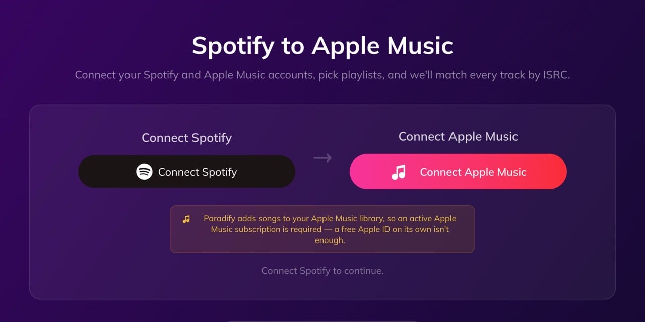 paradify-6.jpg Paradify 登入 Spotify 移轉 Apple Music 畫面