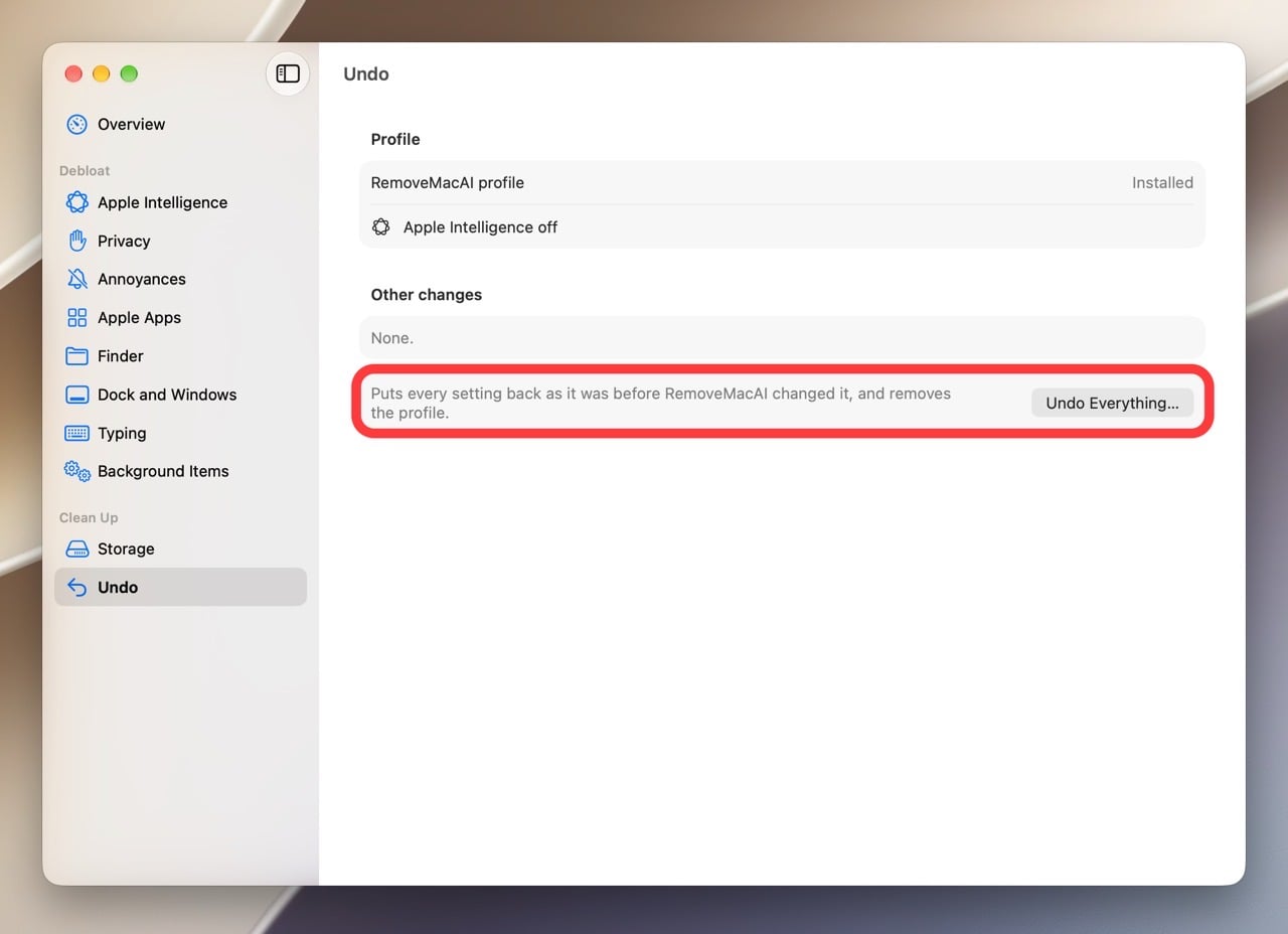 RemoveMacAI 的 Undo 頁面