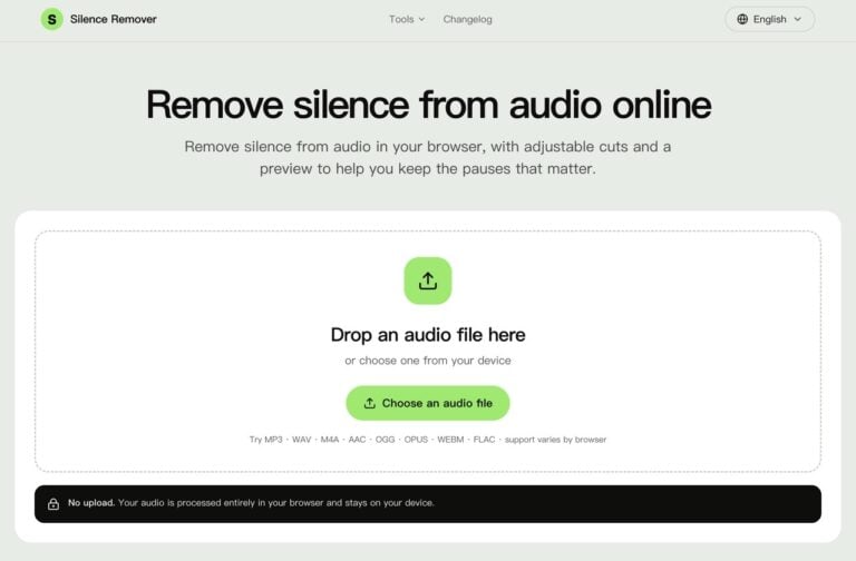 Silence Remover 免費線上去除音檔靜音工具,不用上傳、不需註冊,瀏覽器本機處理 1 Silence Remover 免費線上去除音檔靜音工具,不用上傳、不需註冊,瀏覽器本機處理