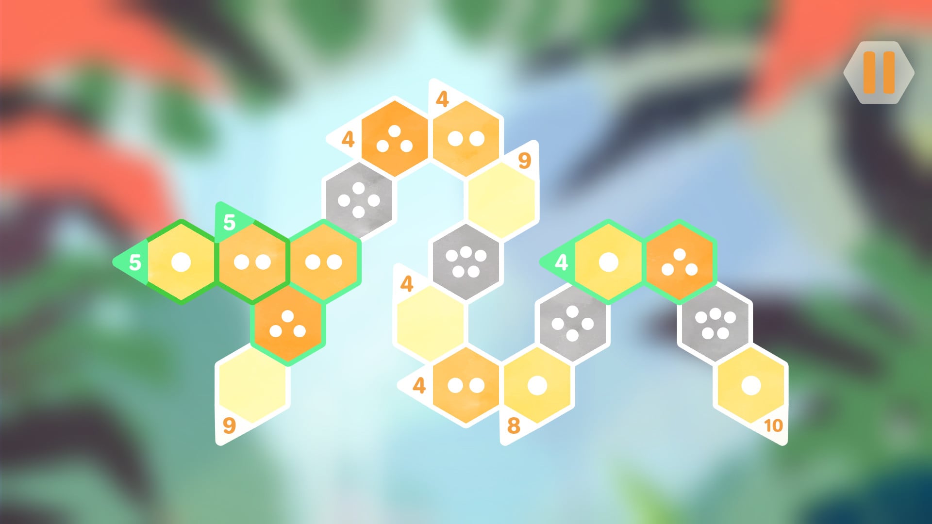 Hexologic 遊戲畫面，範圍較大的六角網格關卡