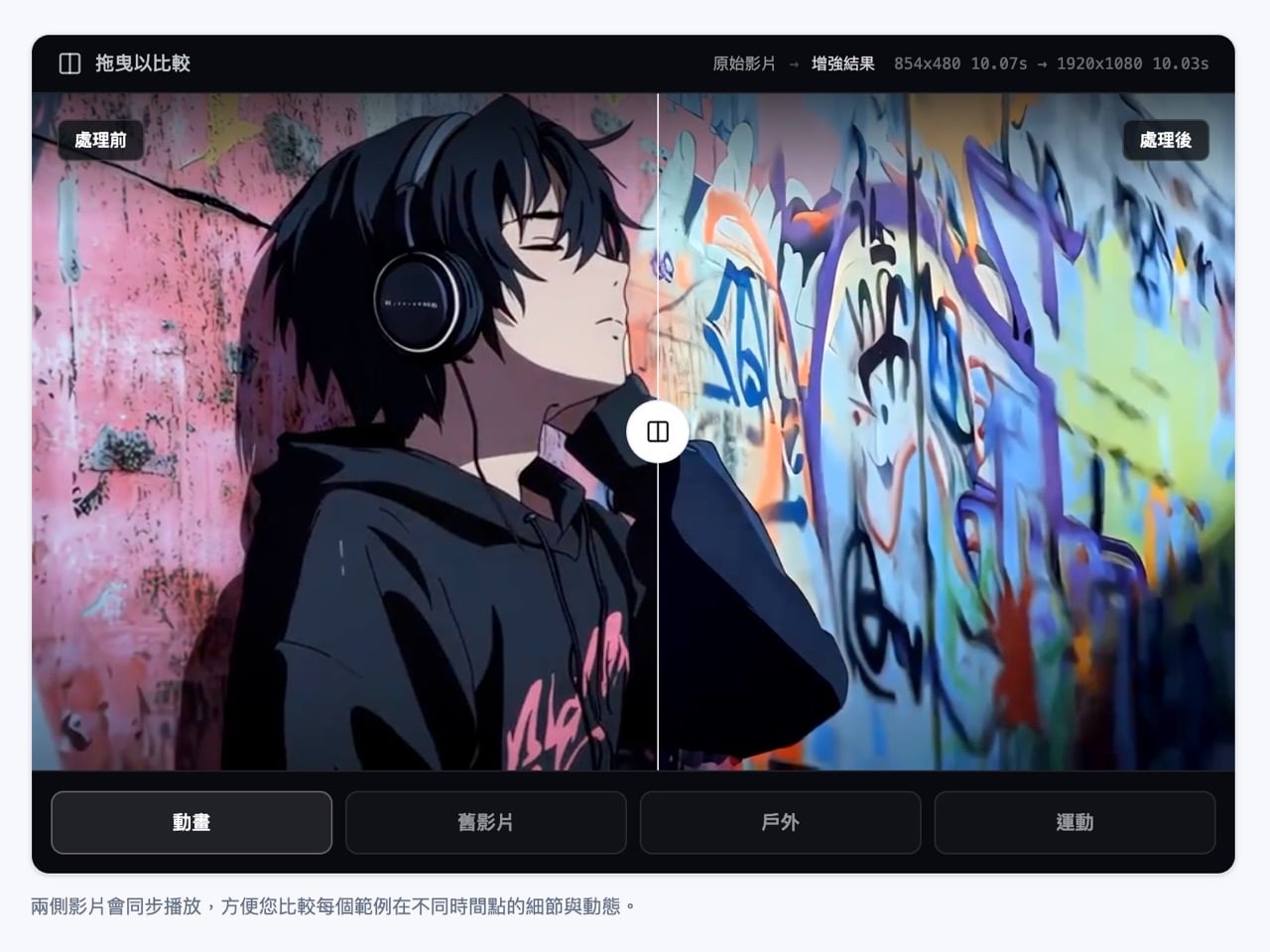 VideoUpscaler 線上 AI 影片放大工具，最高 4 倍放大、輸出 MP4，附免費額度可試用